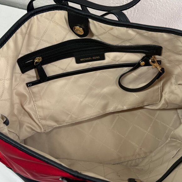 Michael Kors Eva Top Zip Tote Red Nylon Black Trim with Pouch & Snap Closure - Picture 9 of 10